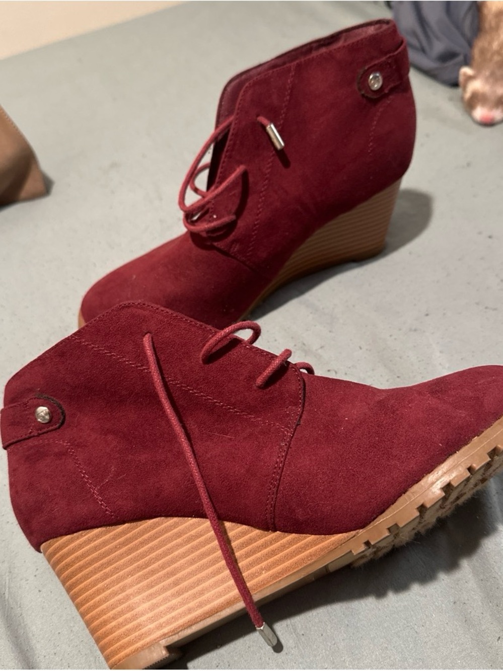 Women’s Burgundy Suede Wedge Ankle Boots